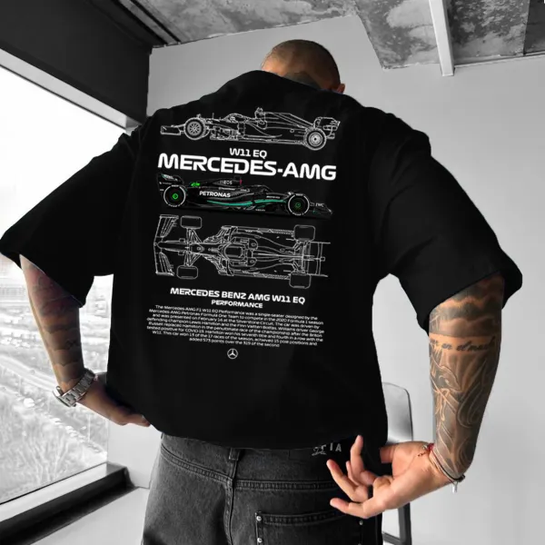 Men's Black Loose Casual Racing Style Short-sleeved T-shirt - Ootdyouth.com 