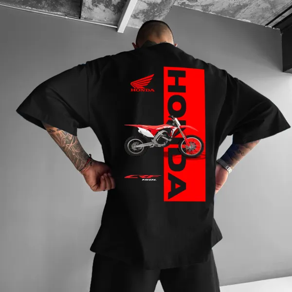 Men's Black Loose Casual Racing Style Short-sleeved T-shirt - Ootdyouth.com 