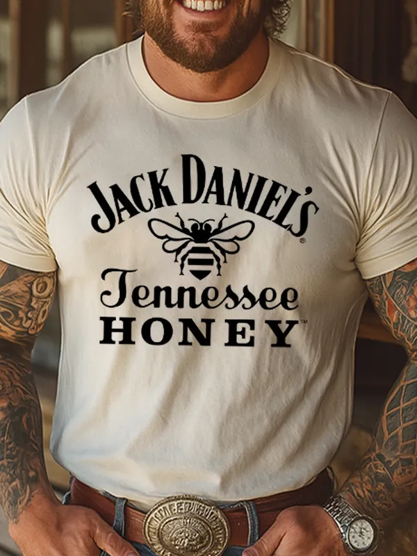 Casual Cowboy Tee With Honeybee Graphic Design - Wantbright.com 
