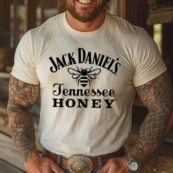 Casual Cowboy Tee With Honeybee Graphic Design - Ootdyouth.com 