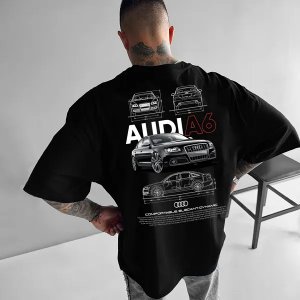 Men's Black Loose Casual Racing Style Short-sleeved T-shirt - Ootdyouth.com 
