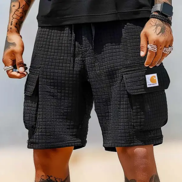 Men's Vintage Plaid Quilted Surfing Elastic Drawstring Walkshort Cargo Shorts Boardshorts - Ootdyouth.com 