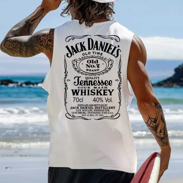 Men's Vintage Western Cowboy Rodeo Surfing Graphic Print Round Neck Sleeveless Muscle Tank Top - Ootdyouth.com 