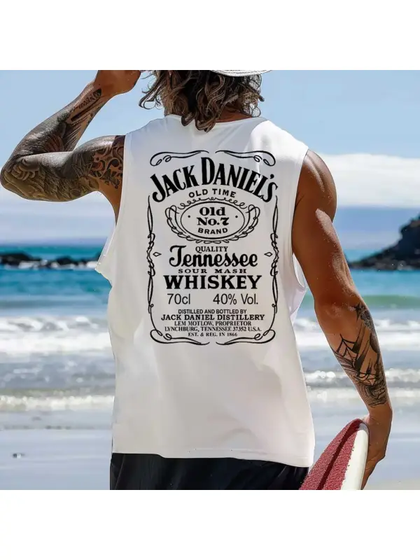 Men's Vintage Western Cowboy Rodeo Surfing Graphic Print Round Neck Sleeveless Muscle Tank Top - Aptkoi.com 