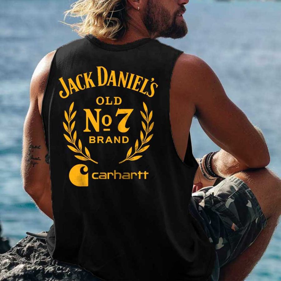 

Men's Vintage Old No 7 Brand Drinking Surfing Graphic Print Round Neck Sleeveless Muscle Tank Top