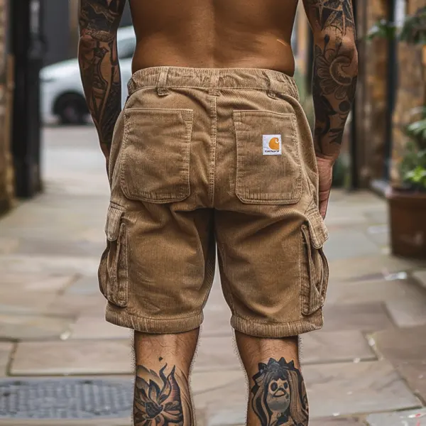 Cargo Corduroy Shorts With Multiple Pockets And Tattoo-Friendly Design - Ootdyouth.com 