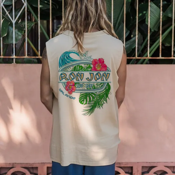 Mens Beach Vintage Tropical Surf Shop Graphic Tank Top - Ootdyouth.com 