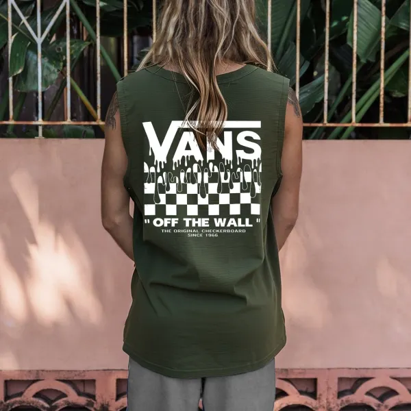 Mens Beach Vintage Checkerboard Graphic Tank Top - Ootdyouth.com 