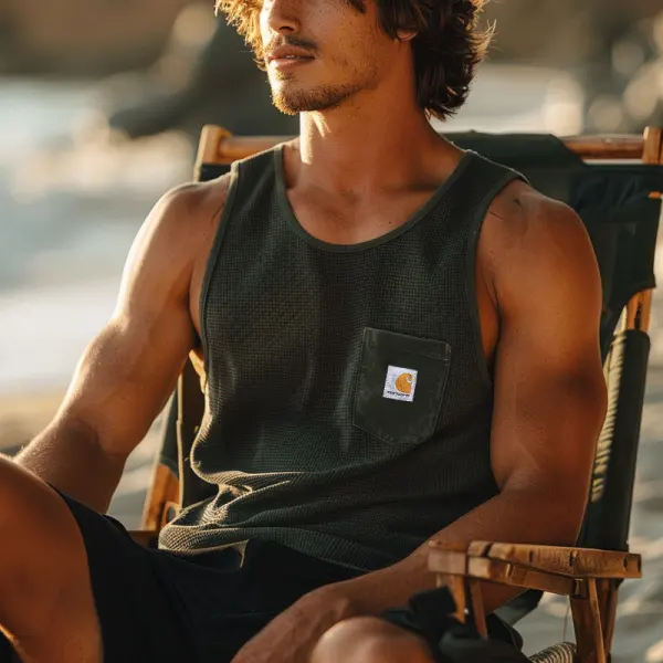 Men's Casual Tank Top With Chest Pocket - Perfect For Summer Outdoors - Ootdyouth.com 