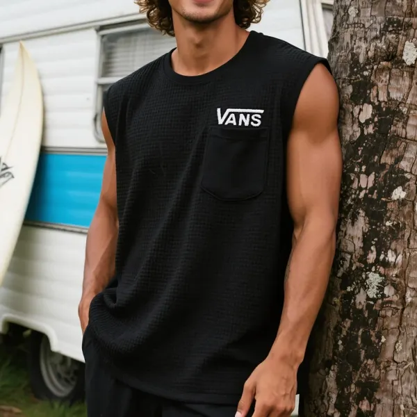 Unisex Outdoor Casual Loose Cotton Sleeveless Round Neck T-shirt Surfing Printed Vest - Ootdyouth.com 