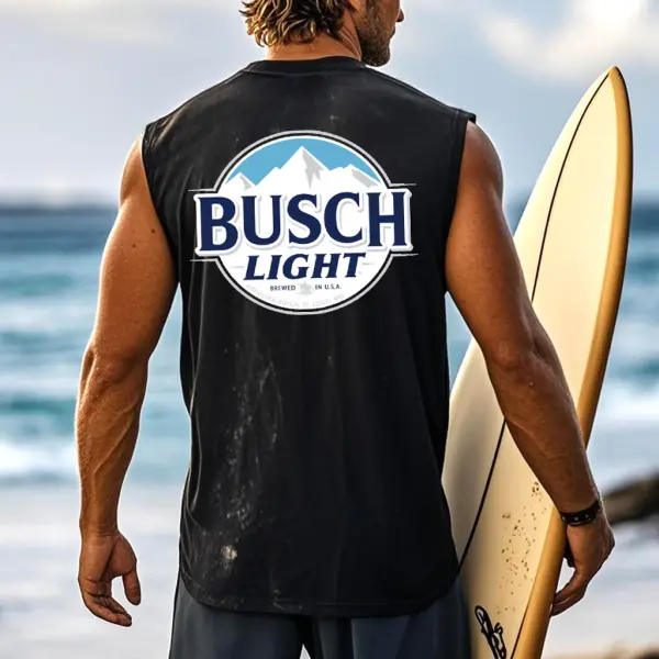 Men's Vintage Light Drinking Surfing Graphic Print Round Neck Sleeveless Muscle Tank Top - Wayrates.com 