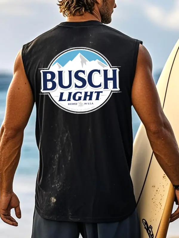 Men's Vintage Surfing Graphic Print Round Neck Sleeveless Muscle Tank Top - Wantbright.com 