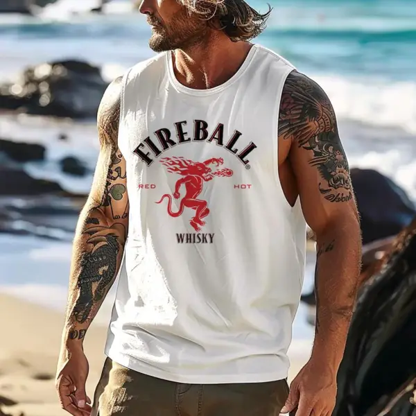 Men's Vintage Red Hot Surfing Rodeo Graphic Print Round Neck Sleeveless Muscle Tank Top - Ootdyouth.com 