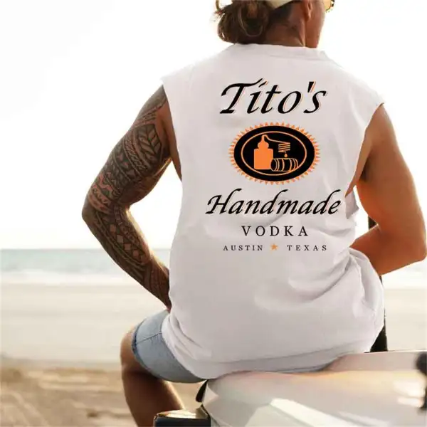 Men's Vintage Drinking Surfing Graphic Print Round Neck Sleeveless Muscle Tank Top - Wayrates.com 