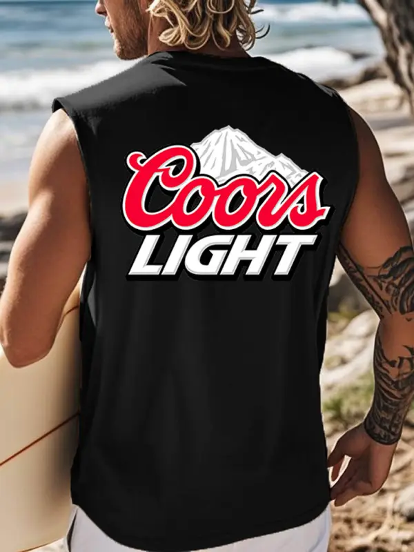 Men's Vintage Light Surfing Graphic Print Round Neck Sleeveless Muscle Tank Top - Wantbright.com 