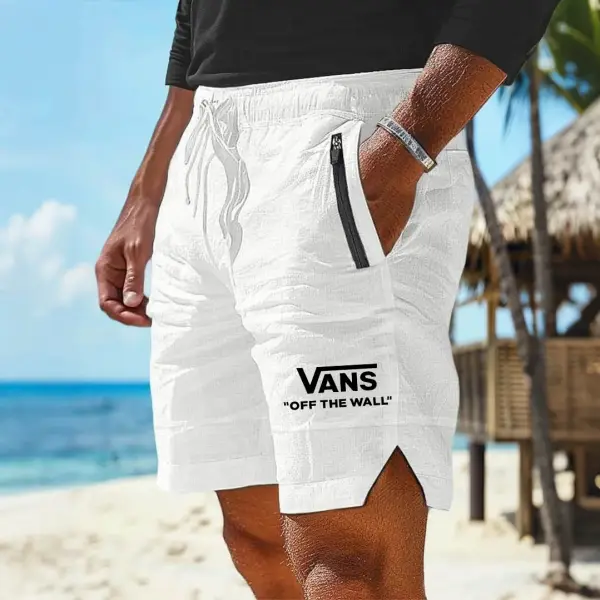 Men's Cotton Linen Surfing Off The Wall Zipper Pocket Lightweight Shorts Boardshorts - Ootdyouth.com 