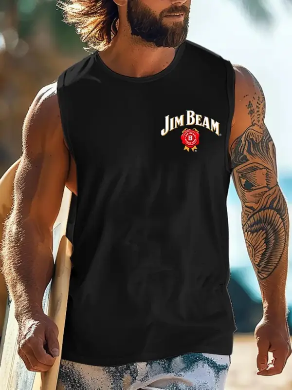 Men's Vintage Since 1795 Surfing Graphic Print Round Neck Sleeveless Muscle Tank Top - Menwyx.com 