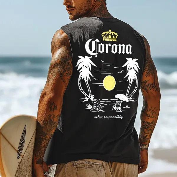 Men's Vintage Surfing Oversized Street Style Print Tank Top - Ootdyouth.com 