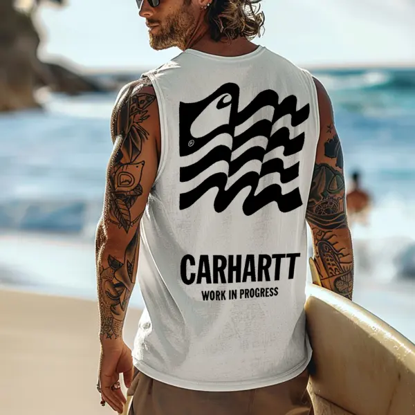 Men's Vintage Surfing Oversized Street Style Print Tank Top - Ootdyouth.com 
