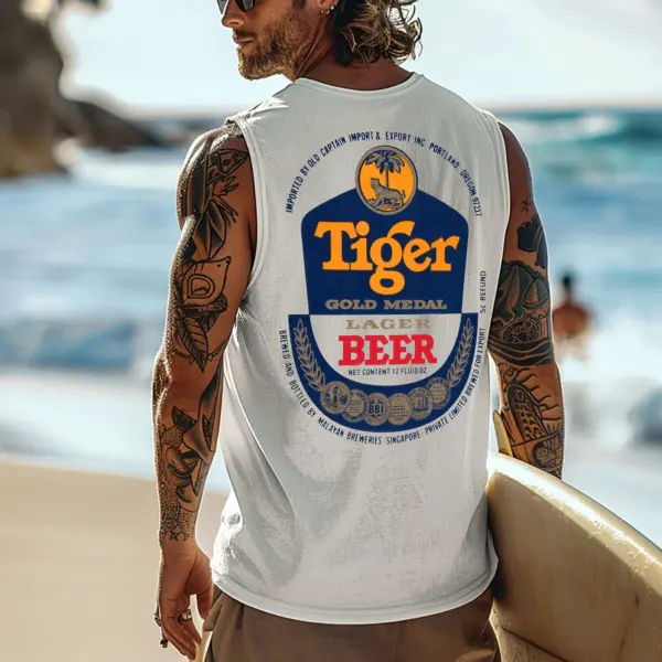 Men's Vintage Surfing Oversized Street Style Print Tank Top - Ootdyouth.com 