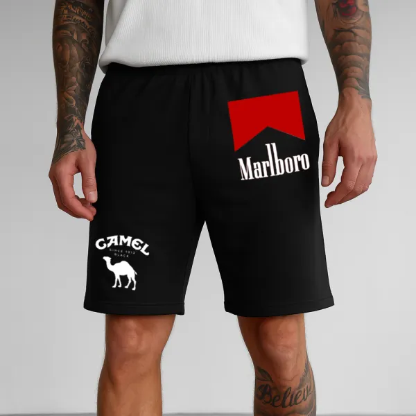 Men's Black Loose Casual Sports Racing Sweatshirt Shorts - Ootdyouth.com 