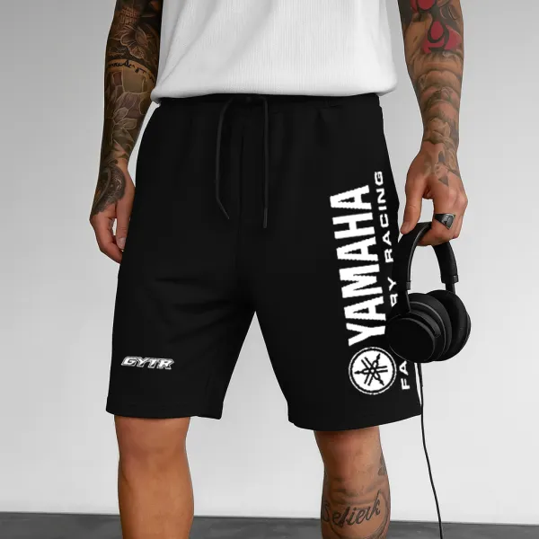 Men's Black Loose Casual Sports Racing Sweatshirt Shorts - Ootdyouth.com 