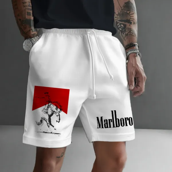 Men's White Loose Casual Sports Racing Sweatshirt Shorts - Ootdyouth.com 