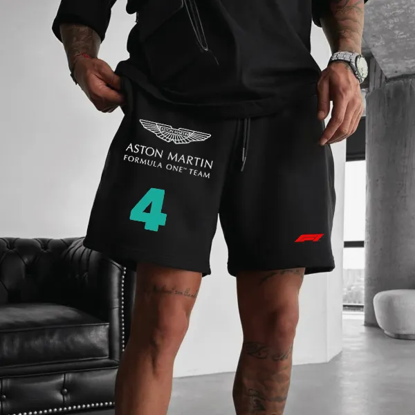 Men's Black Loose Casual Sports Racing Sweatshirt Shorts - Ootdyouth.com 