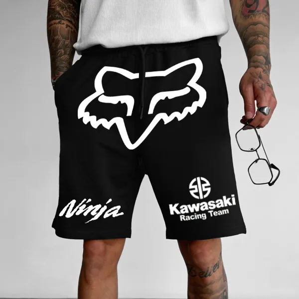 Men's Black Loose Casual Sports Racing Sweatshirt Shorts - Ootdyouth.com 