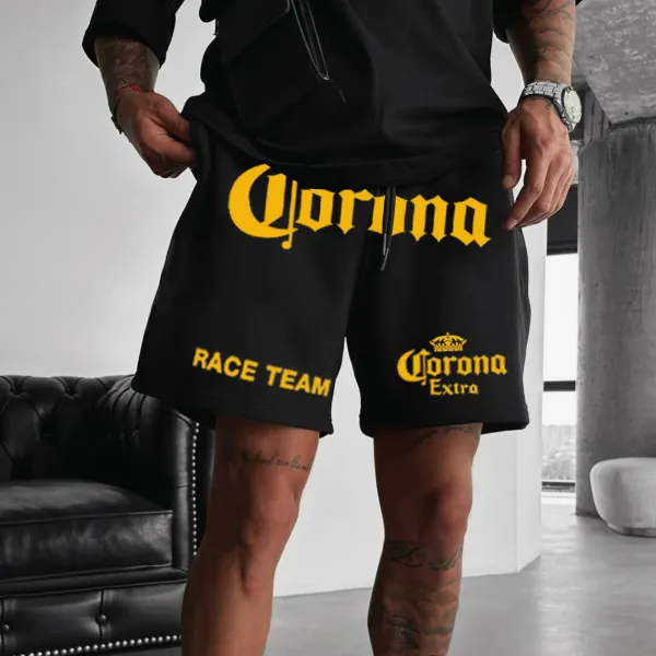 Men's Black Loose Casual Sports Racing Sweatshirt Shorts - Ootdyouth.com 