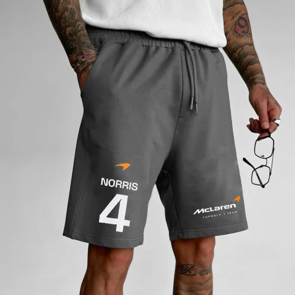 Men's Dark Gray Loose Casual Sports Racing Sweatshirt Shorts - Ootdyouth.com 