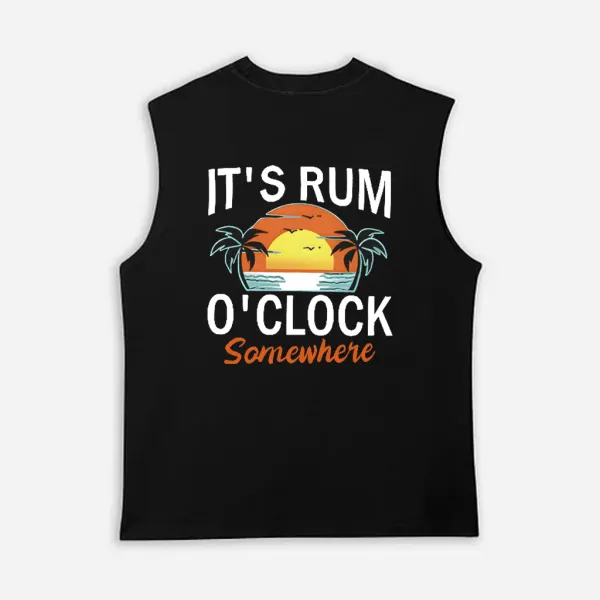 Men's Summer Casual Slogan & Palm Tree Printed Round Neck Tank Top - Ootdyouth.com 