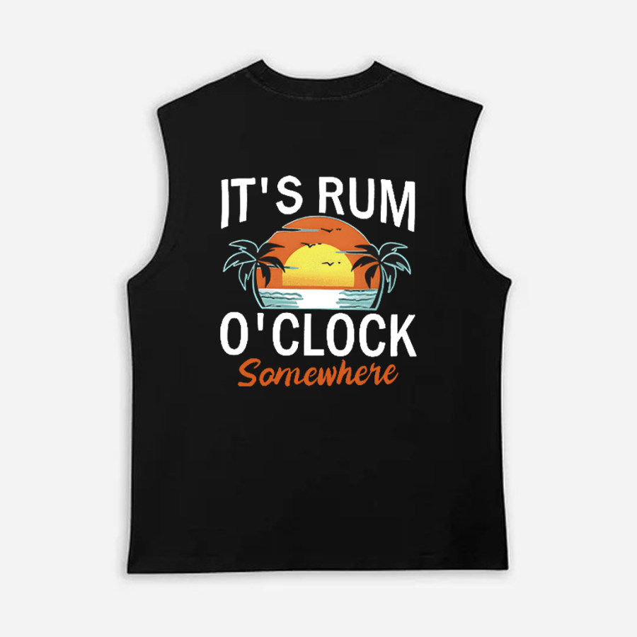 Men's Summer Casual Slogan & Palm Tree Printed Round Neck Tank Top