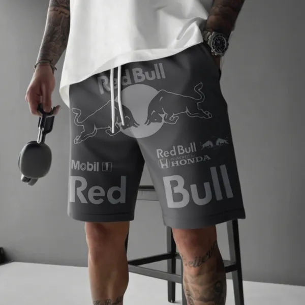 Men's Dark Gray Loose Casual Sports Racing Sweatshirt Shorts - Ootdyouth.com 