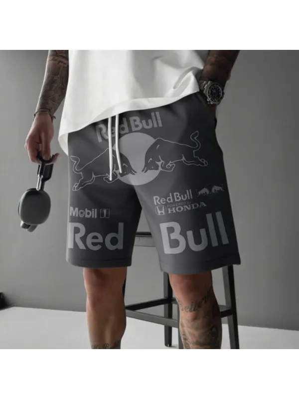 Men's Dark Gray Loose Casual Sports Racing Sweatshirt Shorts - Aptkoi.com 