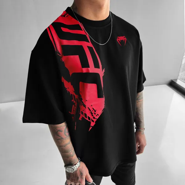 Oversized Loose Short-sleeved T-shirt Fitness Sports Ultimate Fighting Print T-shirt - Ootdyouth.com 