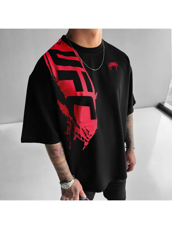 Oversized Loose Short-sleeved T-shirt Fitness Sports Ultimate Fighting Print T-shirt - Ootdmw.com 