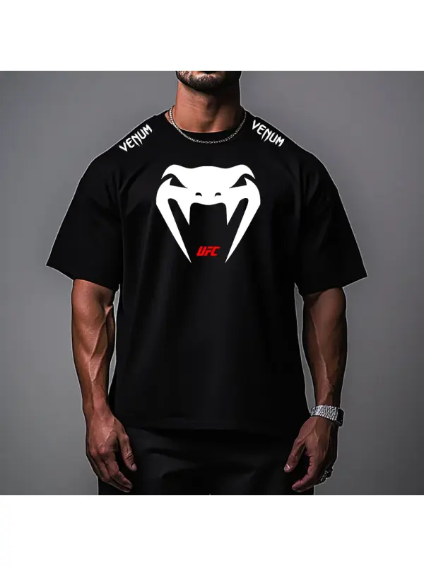 Oversized Loose Short-sleeved T-shirt Fitness Sports Ultimate Fighting Print T-shirt - Ootdmw.com 