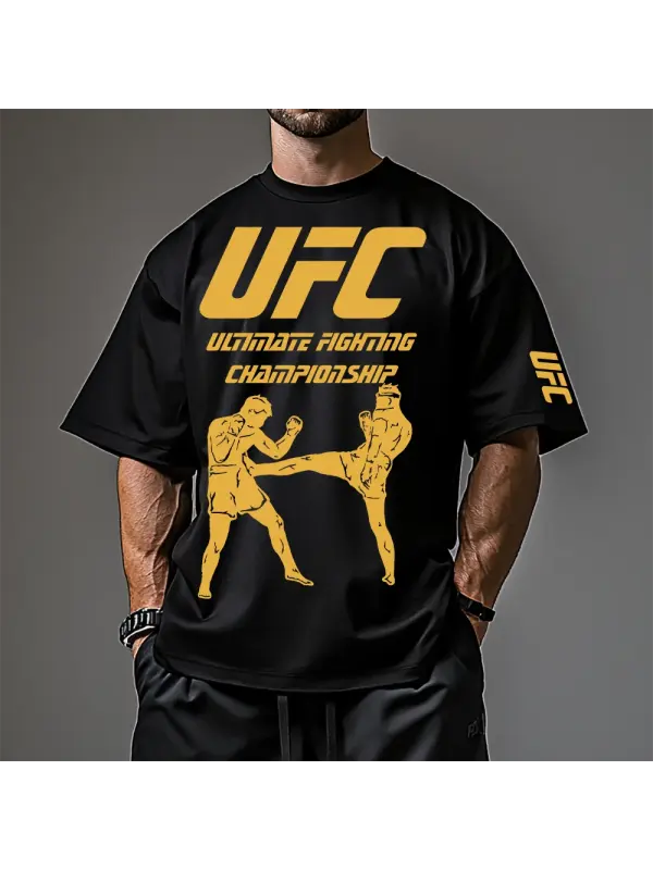 Oversized Loose Short-sleeved T-shirt Fitness Sports Ultimate Fighting Print T-shirt - Ootdmw.com 
