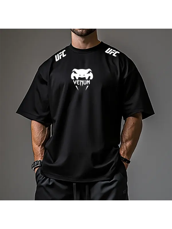 Oversized Loose Short-sleeved T-shirt Fitness Sports Ultimate Fighting Print T-shirt - Ootdmw.com 