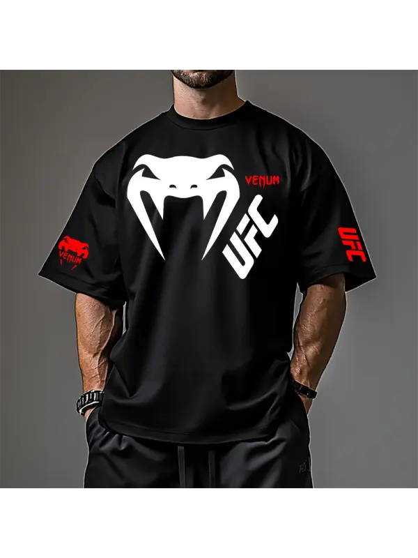 Oversized Loose Short-sleeved T-shirt Fitness Sports Ultimate Fighting Print T-shirt - Ootdmw.com 