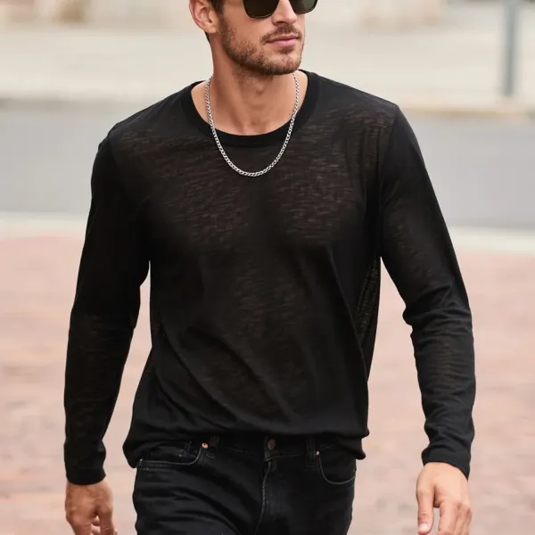 Street Daily Casual Large Loose Soft And Comfortable Round Neck Pure Cotton Long Sleeve T-shirt - Ootdyouth.com 