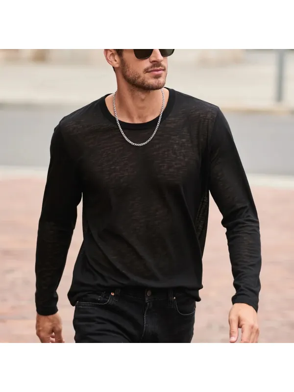 Street Daily Casual Large Loose Soft And Comfortable Round Neck Pure Cotton Long Sleeve T-shirt - Ootdmw.com 