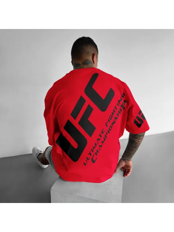Oversized Loose Short-sleeved T-shirt Fitness Sports Ultimate Fighting Print T-shirt - Ootdmw.com 