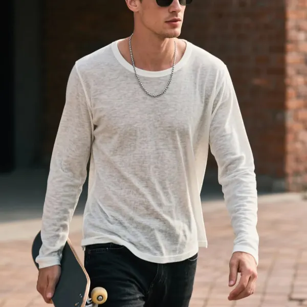 Street Daily Casual Loose Soft And Comfortable Round Neck Long Sleeve T-shirt - Ootdyouth.com 