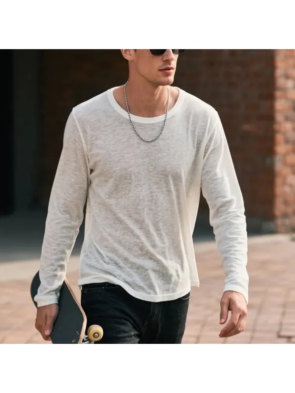 Street Daily Casual Loose Soft And Comfortable Round Neck Long Sleeve T-shirt - Ootdmw.com 