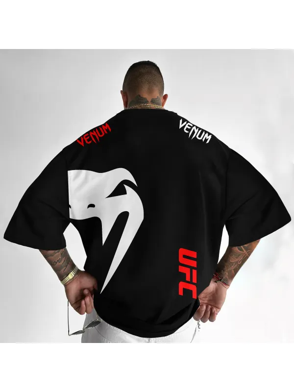 Oversized Loose Short-sleeved T-shirt Fitness Sports Ultimate Fighting Print T-shirt - Ootdmw.com 