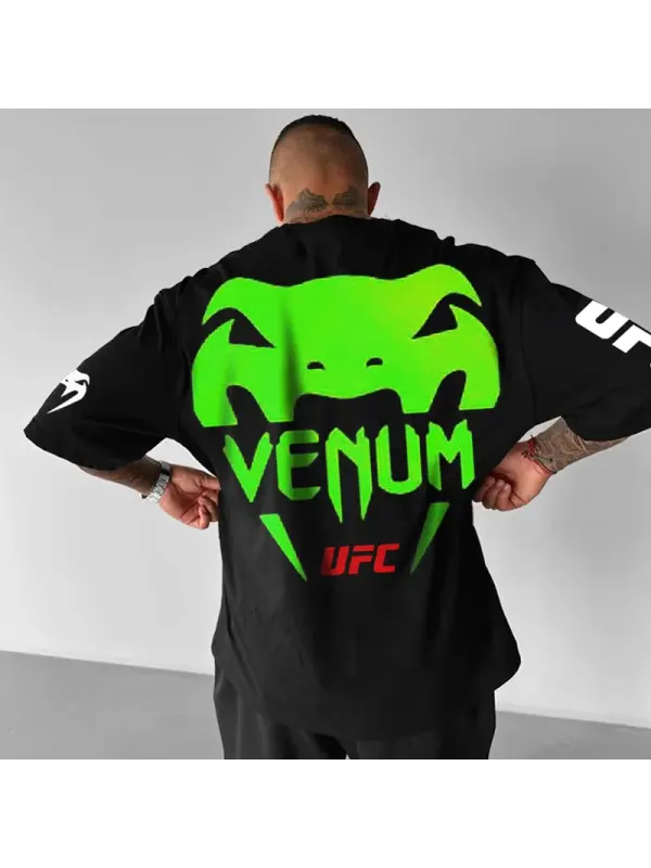 Oversized Loose Short-sleeved T-shirt Fitness Sports Ultimate Fighting Print T-shirt - Ootdmw.com 