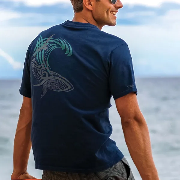 Loose And Comfortable Tribal Mano Surf Printed T-shirt - Albionstyle.com 