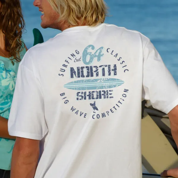 Loose And Comfortable Casual Surf Competition Print T-shirt - Ootdyouth.com 